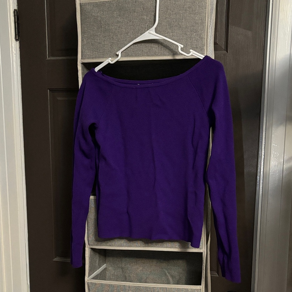 Ann Taylor Deep Purple Long-Sleeve Boat Neck Top